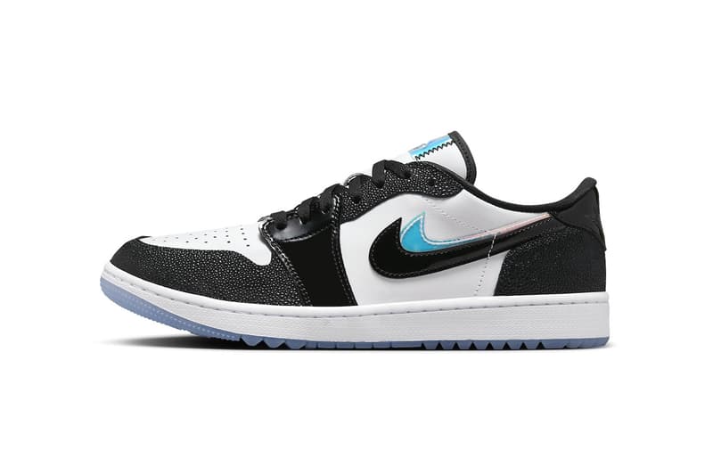 Air Jordan 1 Low Golf "Endless Pursuit" Has an Official Release Date FZ4159-100 white black textured swoosh cleats spikes nike jordan brand green course