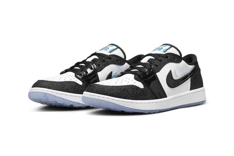 Air Jordan 1 Low Golf "Endless Pursuit" Has an Official Release Date FZ4159-100 white black textured swoosh cleats spikes nike jordan brand green course