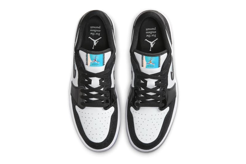 Air Jordan 1 Low Golf "Endless Pursuit" Has an Official Release Date FZ4159-100 white black textured swoosh cleats spikes nike jordan brand green course