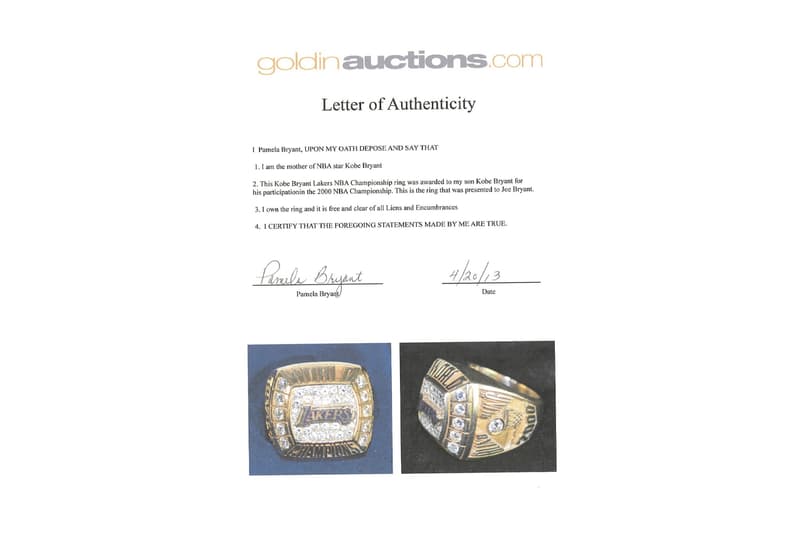 Kobe Bryant's 2000 NBA Championship Ring Sells for Nearly $1 Million USD 927,000 surpasses bill russells 1957 championship ring joe bean los angeles lakers la goldin auctions