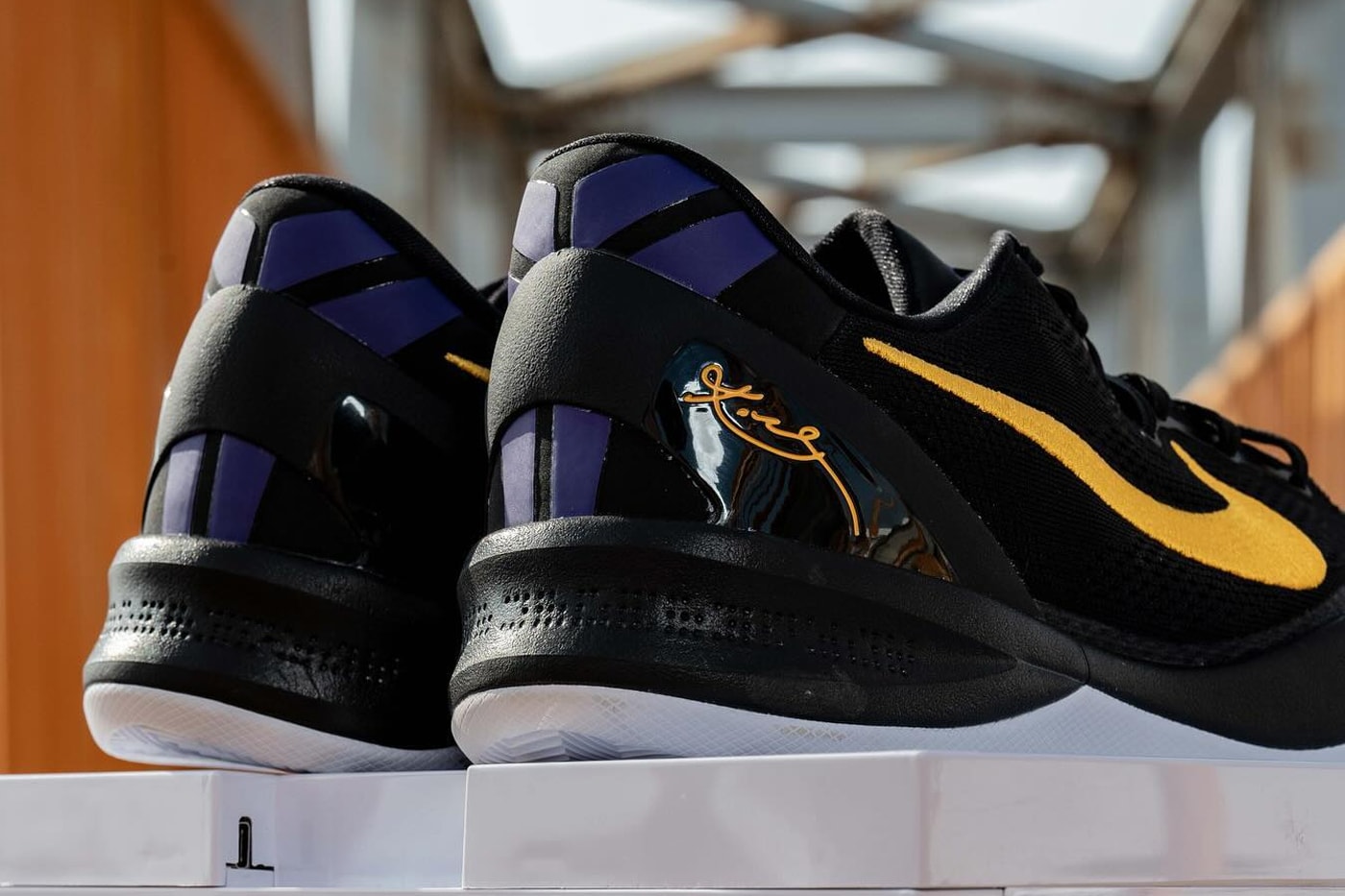 Detailed Look at the Nike Kobe 8 Protro "Hollywood Nights" HF9550-001 kobe bryant black mamba basketball shoes sneakers black gold and purple Black/University Gold-White-Court Purple