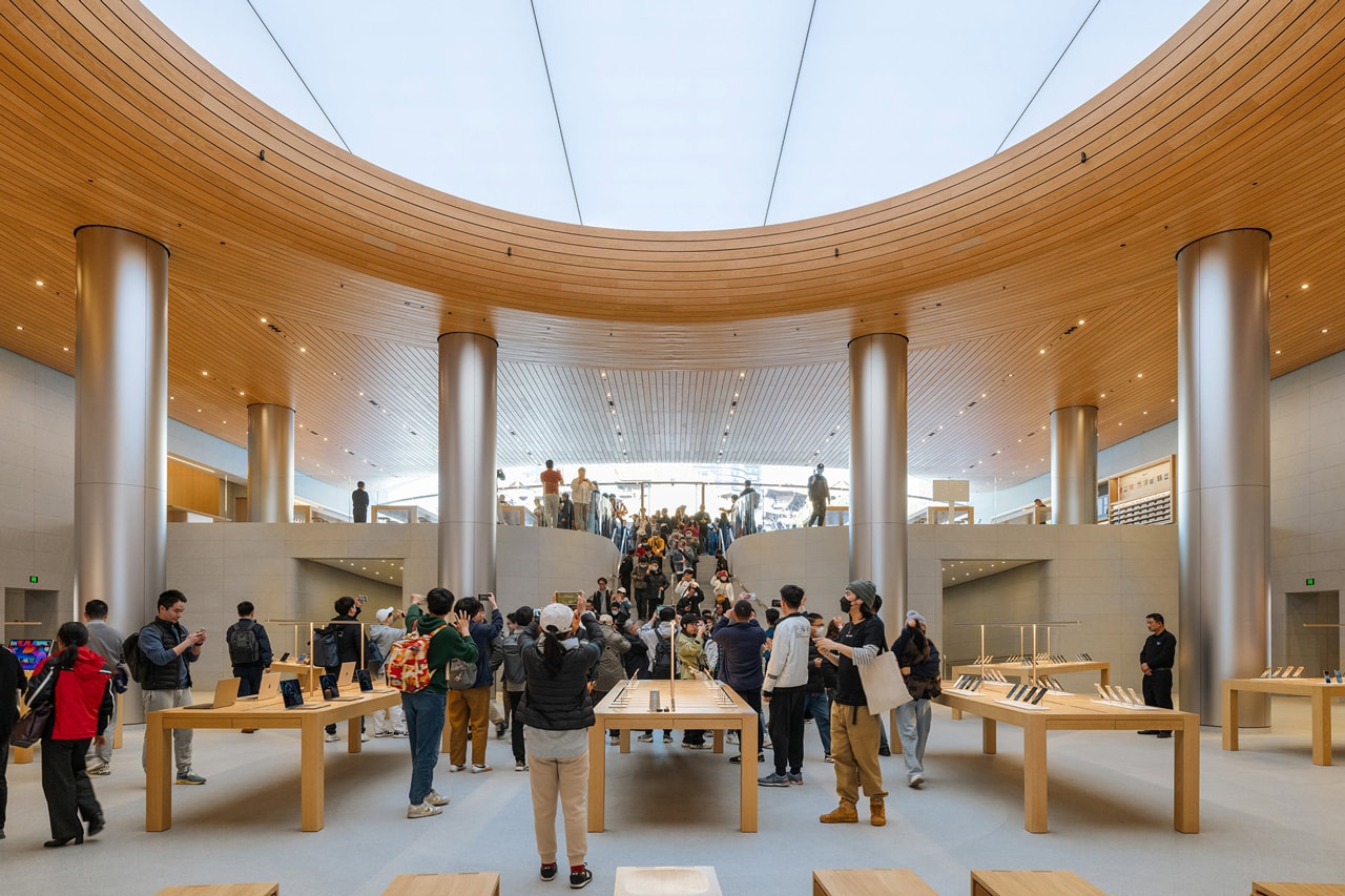apple shanghai jing'an store opening look inside foster + partner architecture design details view photos imagery
