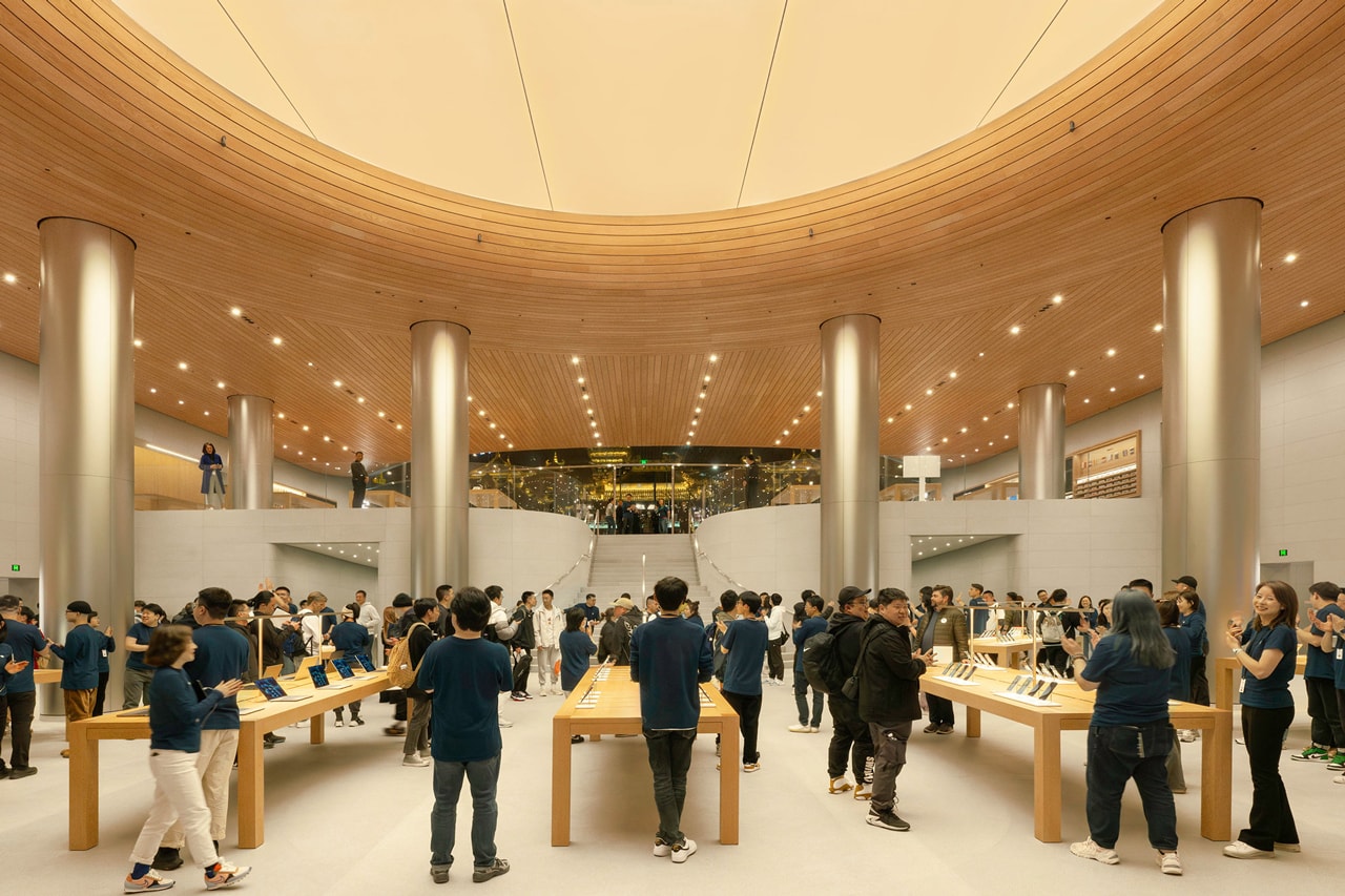 apple shanghai jing'an store opening look inside foster + partner architecture design details view photos imagery