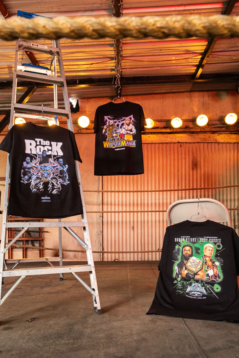 The Hundreds Joins Forces With WWE for Wrestlemania XL world wrestling entertainment merch apparel capsule collection release price link tribute icons the rock cody rhodes roman reigns Hulk Hogan and Mr. T.