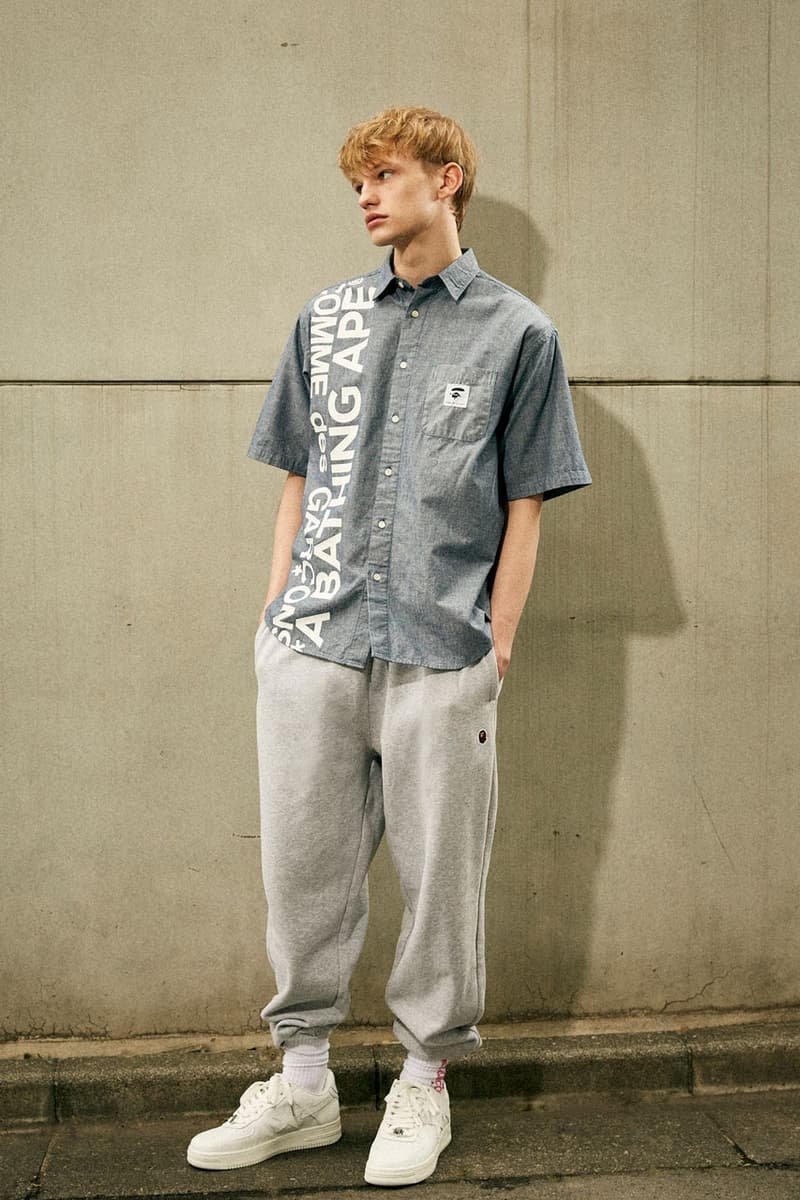 BAPE x COMME des GARÇONS Unveils Spring/Summer 2024 Collection collab streetwear fashion release price link webstore website osaka japan hoodie t shirt workwear stripe shorts pants a bathing ape cdg play homme