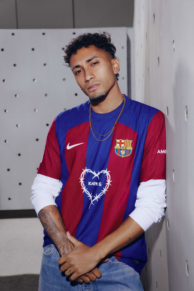 Barça Meets 'BICHOTA': KAROL G x FC Barcelona Pair Up on Kit Collab team match capsule hoodie tee graphic barbed wire heart logo MAÑAÑA SERÁ BONITO (BICHOTA SEASON) cover art album link wrapped Alexia Putellas raphinha ferran torres lamine yamal