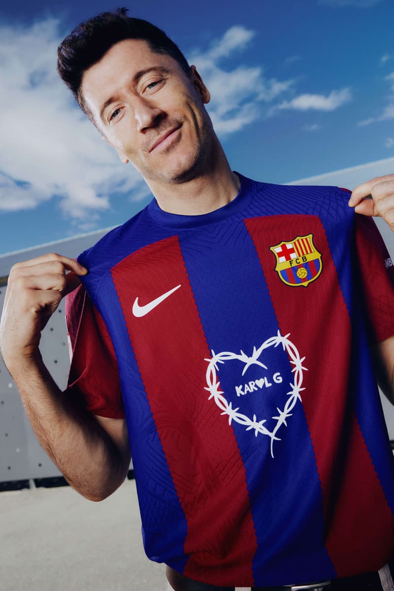 Barça Meets 'BICHOTA': KAROL G x FC Barcelona Pair Up on Kit Collab team match capsule hoodie tee graphic barbed wire heart logo MAÑAÑA SERÁ BONITO (BICHOTA SEASON) cover art album link wrapped Alexia Putellas raphinha ferran torres lamine yamal