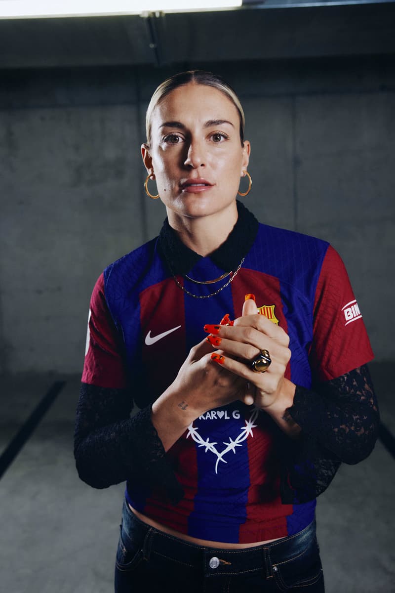 Barça Meets 'BICHOTA': KAROL G x FC Barcelona Pair Up on Kit Collab team match capsule hoodie tee graphic barbed wire heart logo MAÑAÑA SERÁ BONITO (BICHOTA SEASON) cover art album link wrapped Alexia Putellas raphinha ferran torres lamine yamal