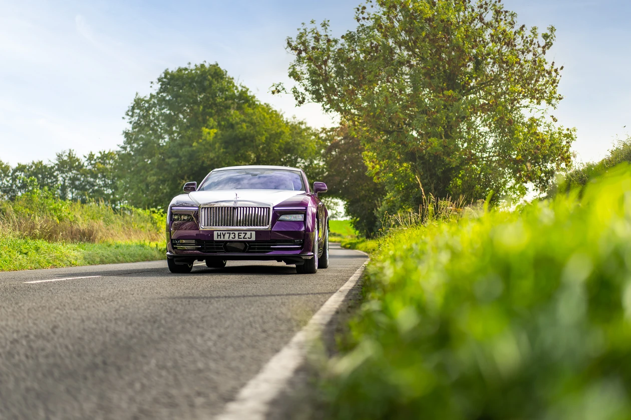 Rolls-Royce Spectre Test Drive Review Photos Purple Luxury Quiet Still Comfort Driver Passenger Solid