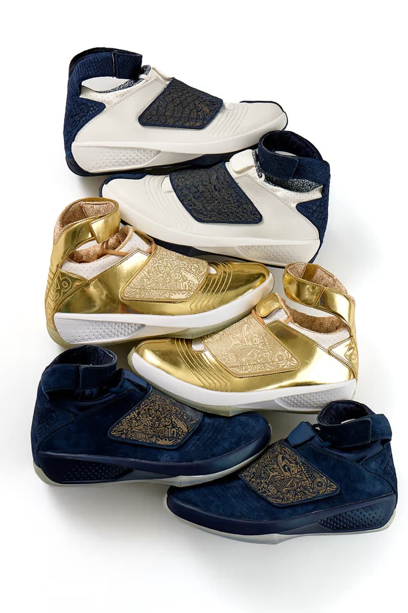 Drake Air Jordan 20 PE Set Info release date pics photos images gold navy