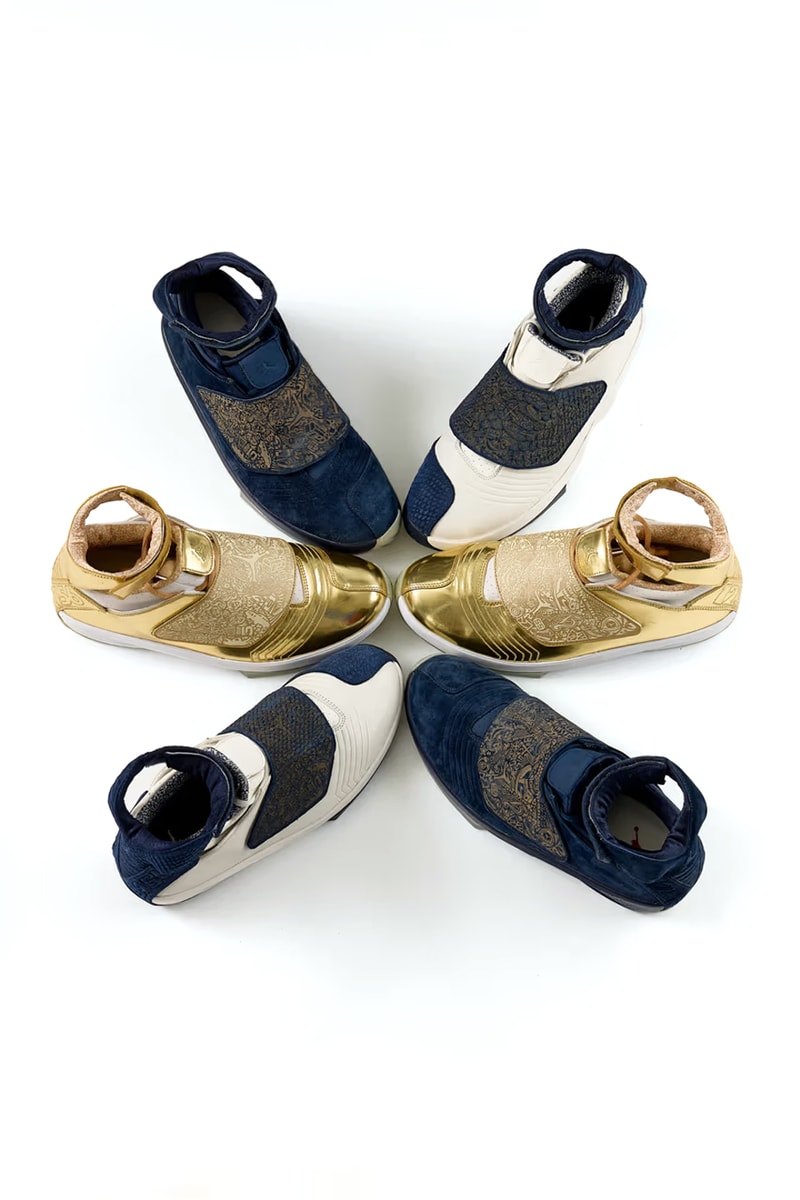 Drake Air Jordan 20 PE Set Info release date pics photos images gold navy