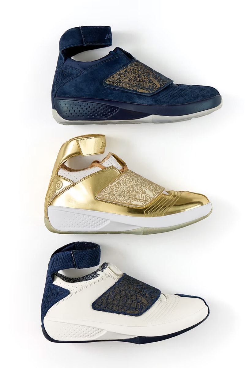 Drake Air Jordan 20 PE Set Info release date pics photos images gold navy