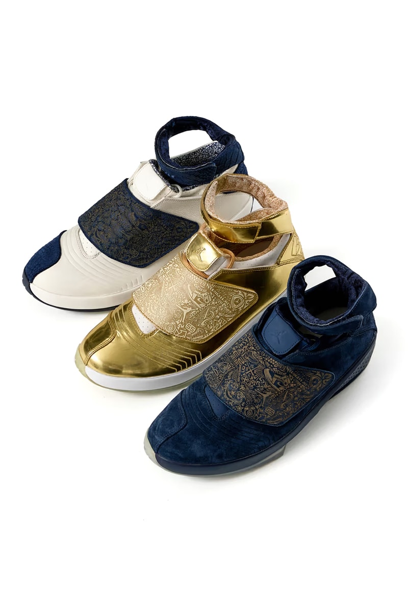 Drake Air Jordan 20 PE Set Info release date pics photos images gold navy