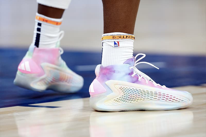 Anthony Edwards Debuts Vibrant adidas AE1 "3Stripes Select Basketball" PE Colorway tie-dye pattern crayola 3ssb athletes