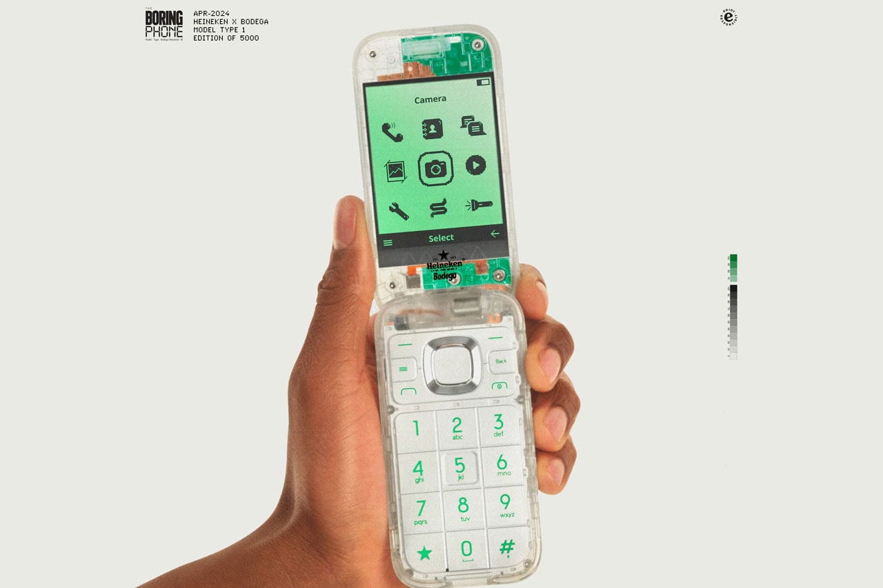 Bodega x Heineken Debuted the "Boring Phone" in This Week's Tech Roundup technology gadgets milan design week collab smartphone night life disney pixar star wars marvel streaming channel price account nothing phone device disruptive price text call email app wifi internet camera 