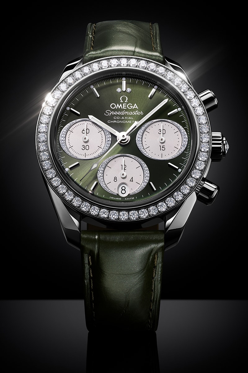 OMEGA Speedmaster 38mm Collection Release Info Diamond-Paved Bezel Green Brown Dial