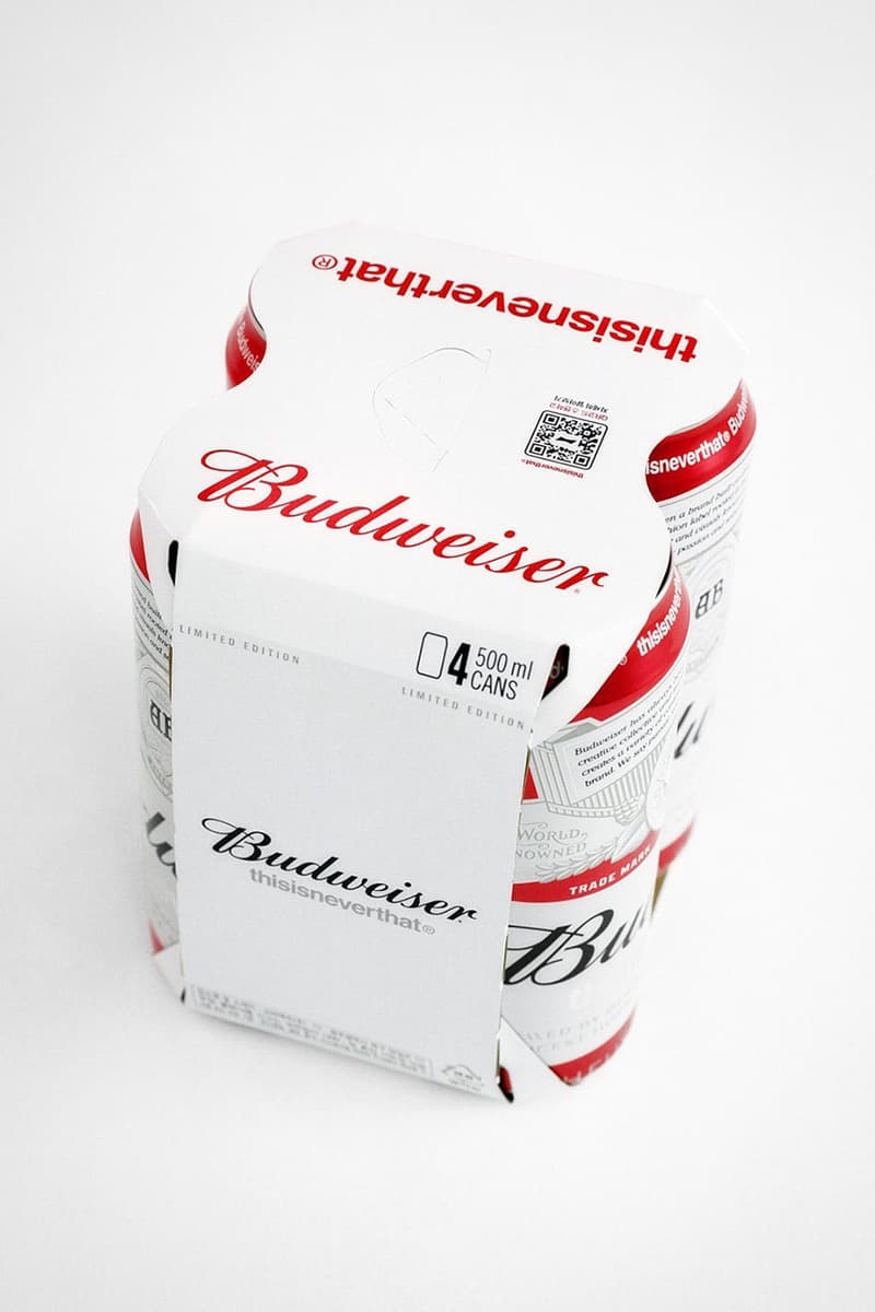 thisisneverthat x Budweiser Pop the Top on New Capsule collab collection capsule link release clothing brand co branded apparel fashion japan hong kong price t shirt graphic beer bottle ipa