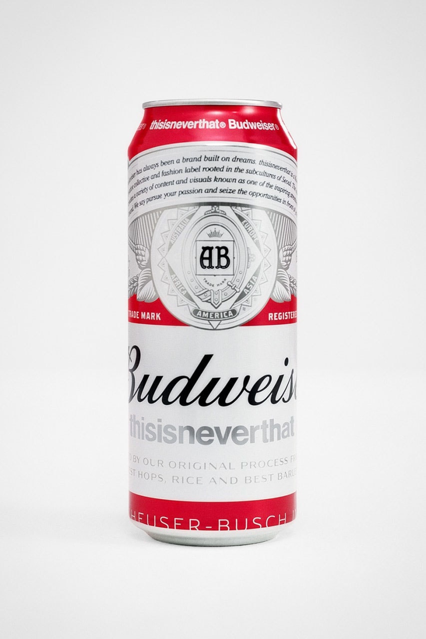thisisneverthat x Budweiser Pop the Top on New Capsule collab collection capsule link release clothing brand co branded apparel fashion japan hong kong price t shirt graphic beer bottle ipa