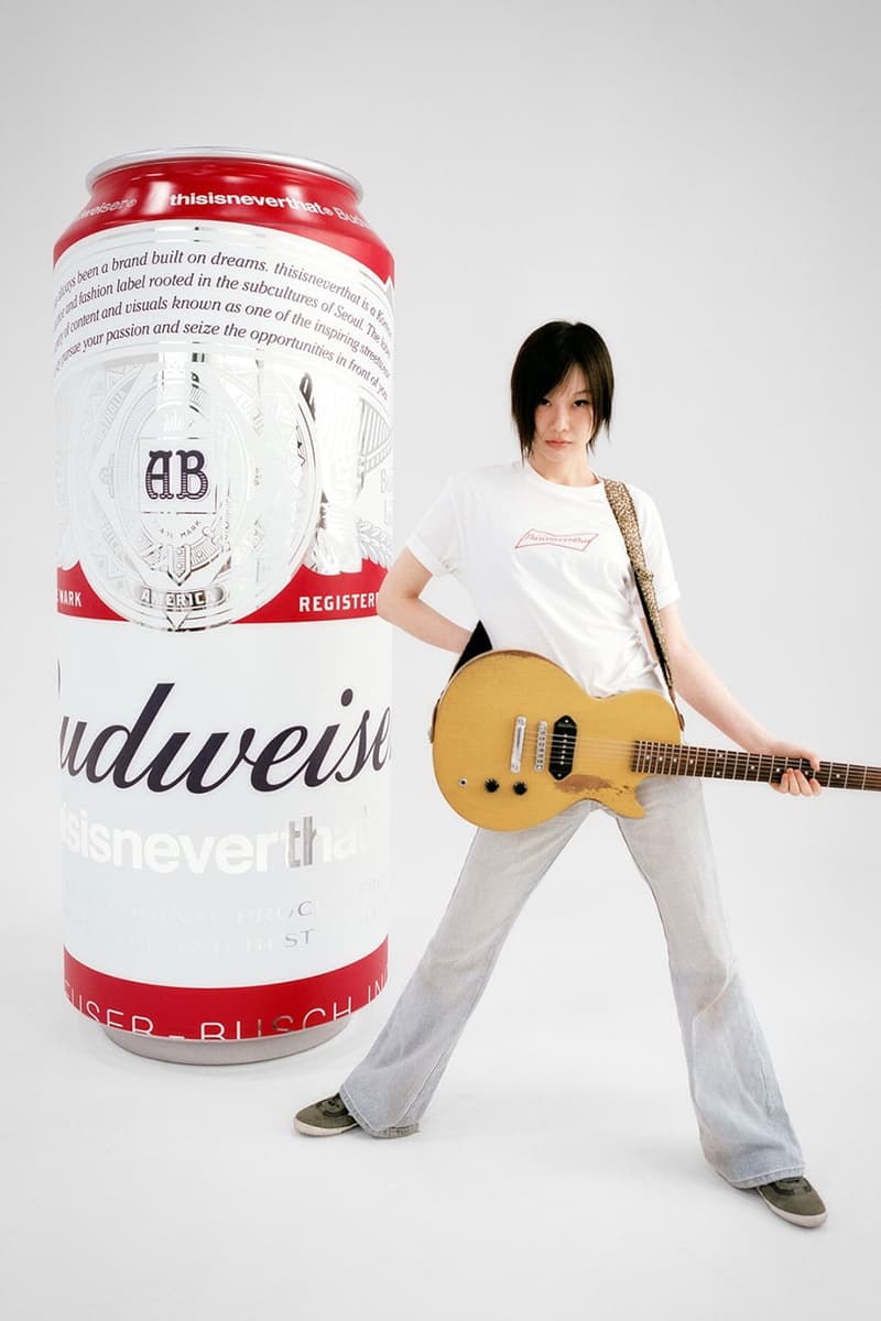 thisisneverthat x Budweiser Pop the Top on New Capsule collab collection capsule link release clothing brand co branded apparel fashion japan hong kong price t shirt graphic beer bottle ipa