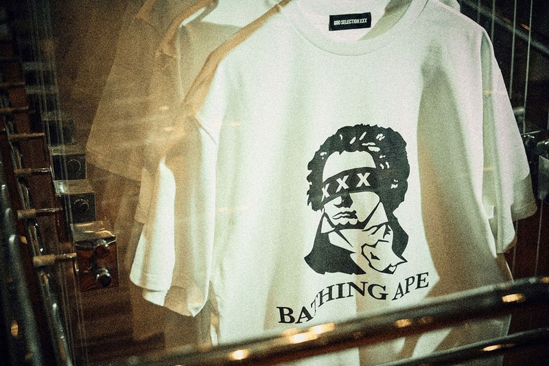 GOD SELECTION XXX x BAPE Reveal New Graphics a bathing ape capsule collection release drop price link bee general graphic snowboard jacket shark zip up hoodie clock home accessories co brand label streetwear japan baby milo monkey figure toy cop drop