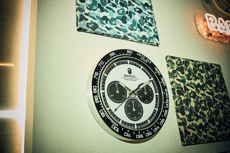 GOD SELECTION XXX x BAPE Reveal New Graphics a bathing ape capsule collection release drop price link bee general graphic snowboard jacket shark zip up hoodie clock home accessories co brand label streetwear japan baby milo monkey figure toy cop drop
