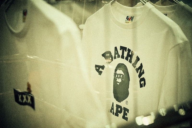 GOD SELECTION XXX x BAPE Reveal New Graphics a bathing ape capsule collection release drop price link bee general graphic snowboard jacket shark zip up hoodie clock home accessories co brand label streetwear japan baby milo monkey figure toy cop drop