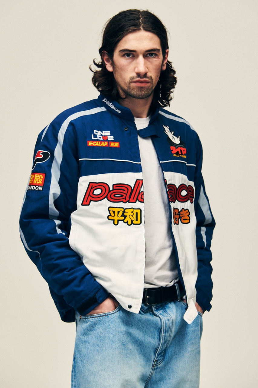 Palace Skateboards Summer 2024 Collection Lookbook goretex gore tex pertex jacket graphic zip up hoodie jersey shorts flowers floral color bright denim racing nascar logo london drop release 