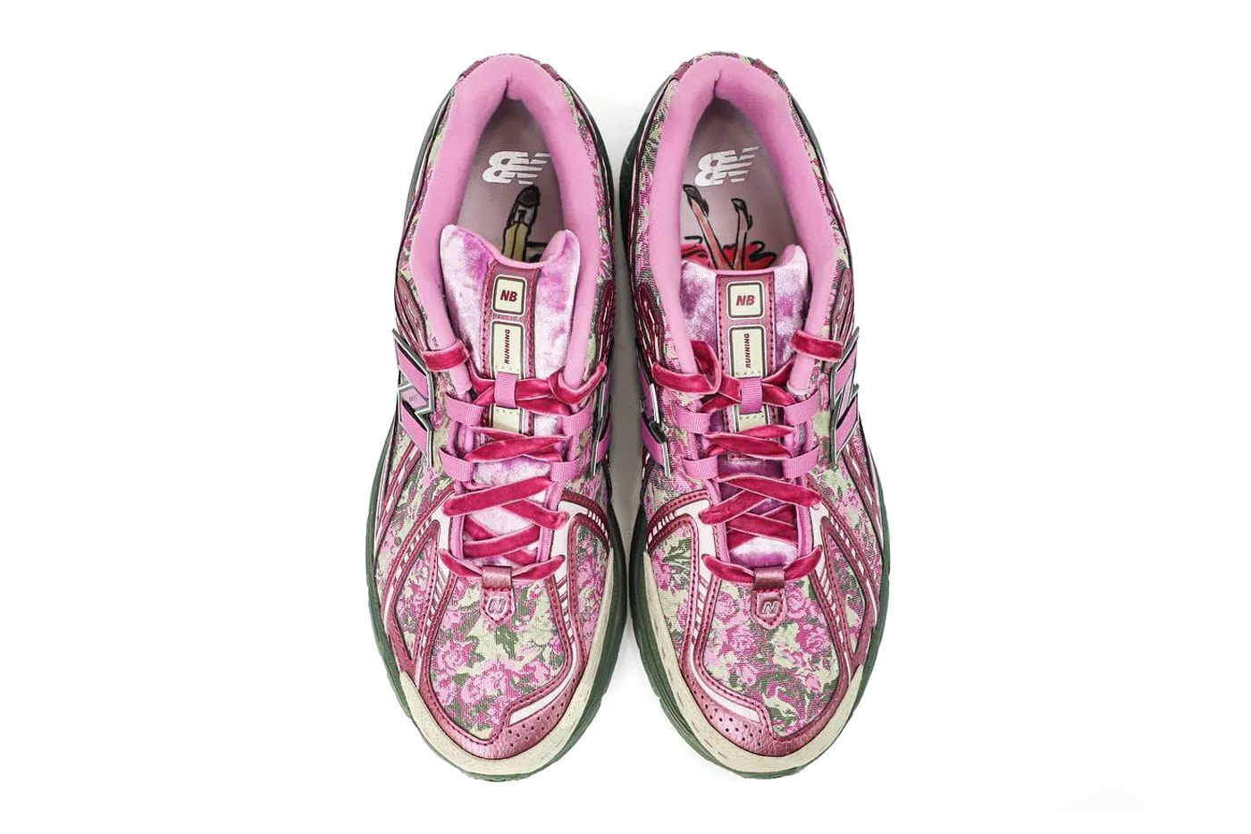 First Look at Inaugural Jack Harlow X New Balance 1906R Collaboration 2024 release date nb 550 green magenta pink floral velvet lacesdetails dynamic 