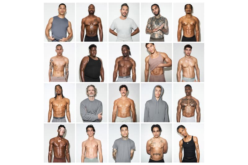 SKIMS Mens is For "EVERY BODY" kim kardashian shapewear campaign menswear k vanessa beecroft link buy colorways hoodie sweats underwear bodysuit brief hue shade neutral tank top tshirt loungewear sweats terry cloth plush fabric boxers basics essential clothing fashion khloe kourtney kendall kanye ye west