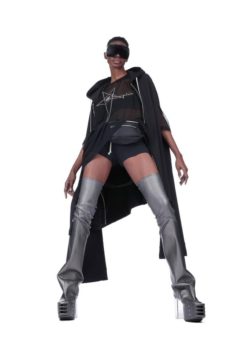 Champion x Rick Owens Unveil Latest Collaborative Range link price collection collab capsule shirt hoodie star pentagram shop store glasses black white designer fashion streetwear graphic usd release cop drop pentagram label logo brand color silver black women men unisex