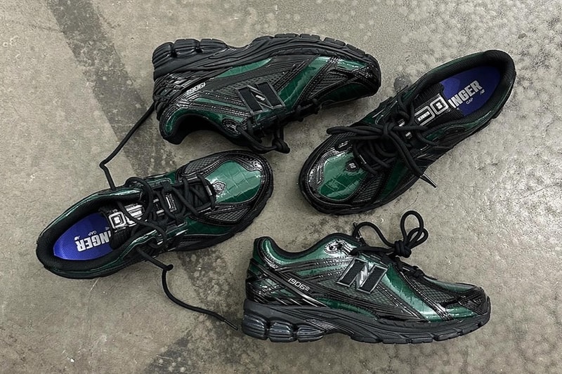 Second 99GINGER X New Balance 1906R Collaboration Has Surfaced croc coated green black patent leather all black upper shoes sneakers