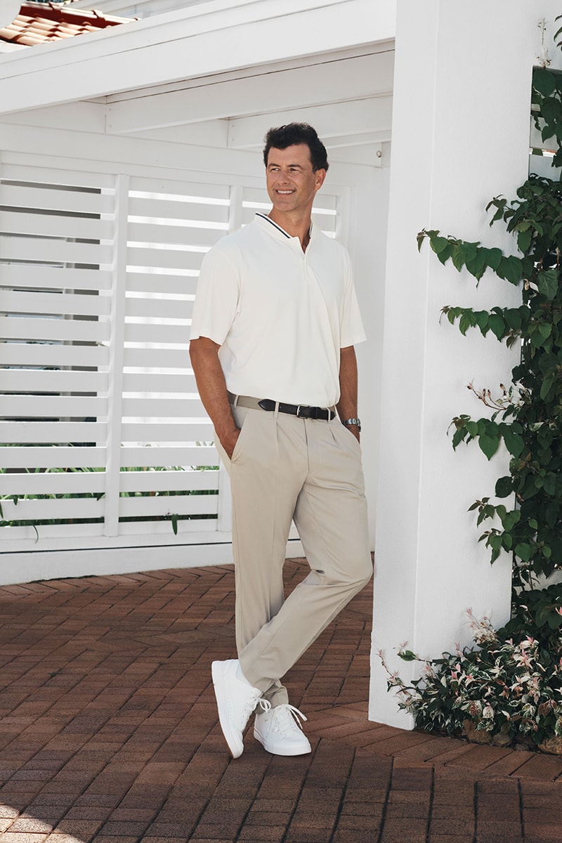 adam scott pga championship golf uniqlo lucas ossendrijver apparel polo shirt pants white tan blue navy grey