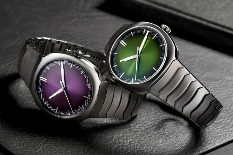 H. Moser & Cie. Streamliner Centre Seconds Matrix Green Purple Haze Info reference 6201-1200 6201-1200 steel fumé dial intergrated steel bracelet HMC 201 automatic caliber 