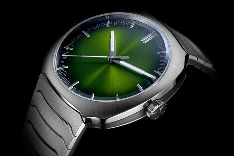 H. Moser & Cie. Streamliner Centre Seconds Matrix Green Purple Haze Info reference 6201-1200 6201-1200 steel fumé dial intergrated steel bracelet HMC 201 automatic caliber 