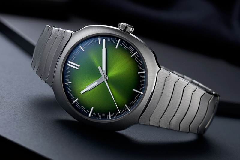 H. Moser & Cie. Streamliner Centre Seconds Matrix Green Purple Haze Info reference 6201-1200 6201-1200 steel fumé dial intergrated steel bracelet HMC 201 automatic caliber 