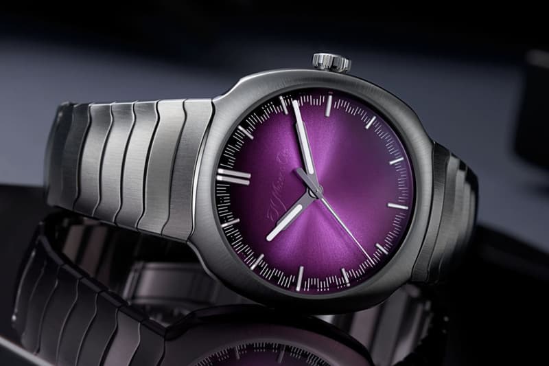 H. Moser & Cie. Streamliner Centre Seconds Matrix Green Purple Haze Info reference 6201-1200 6201-1200 steel fumé dial intergrated steel bracelet HMC 201 automatic caliber 