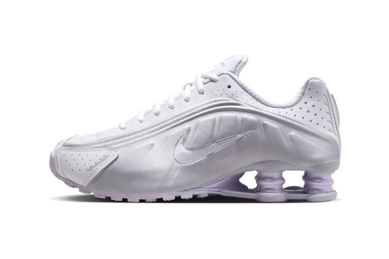 Nike Shox R4 "Barely Grape" Arrives Later This Month HF5076-100 White/Metallic Platinum-Platinum Tint-Barely Grape swoosh