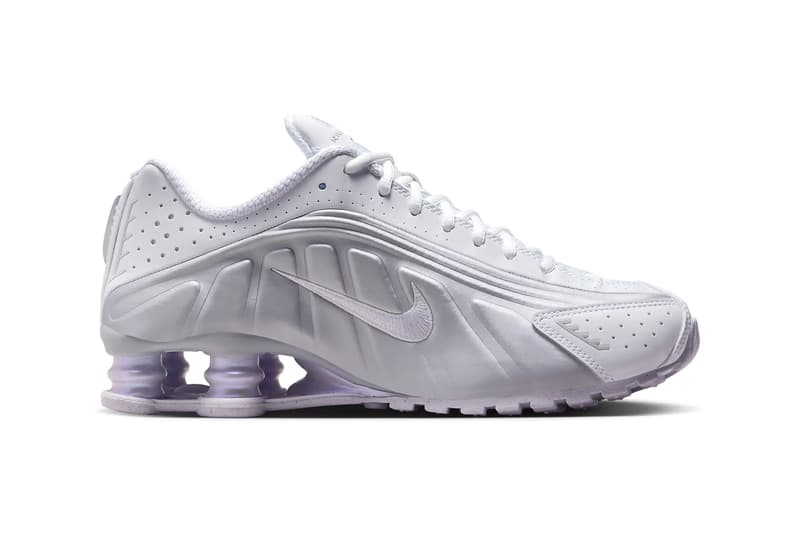 Nike Shox R4 "Barely Grape" Arrives Later This Month HF5076-100 White/Metallic Platinum-Platinum Tint-Barely Grape swoosh