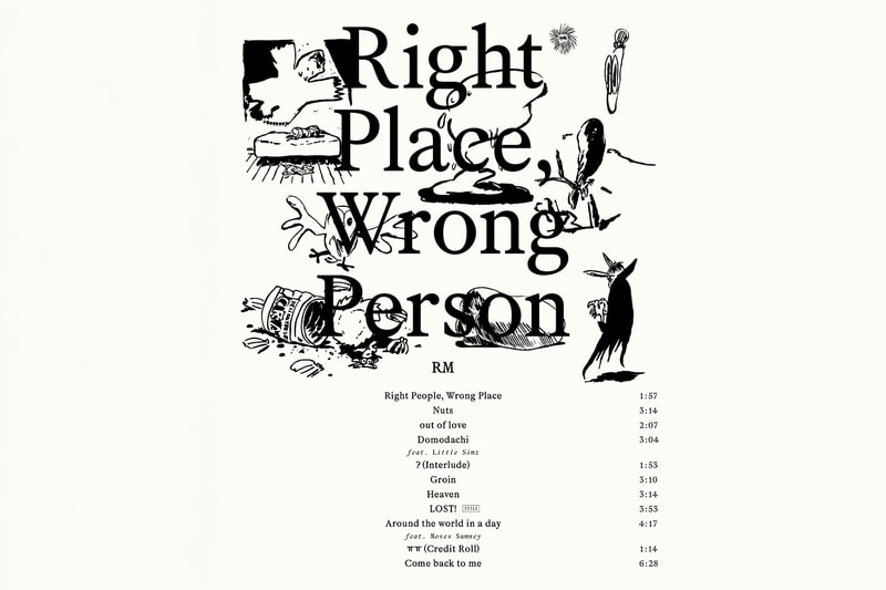 BTS' RM Reveals Tracklist for Upcoming Album 'Right Place, Wrong Person' aarmy k-pop star second solo album come back to me OHHYUK HYUKOH kuo sunset rollercoaster jnkrd balming tiger san yawn