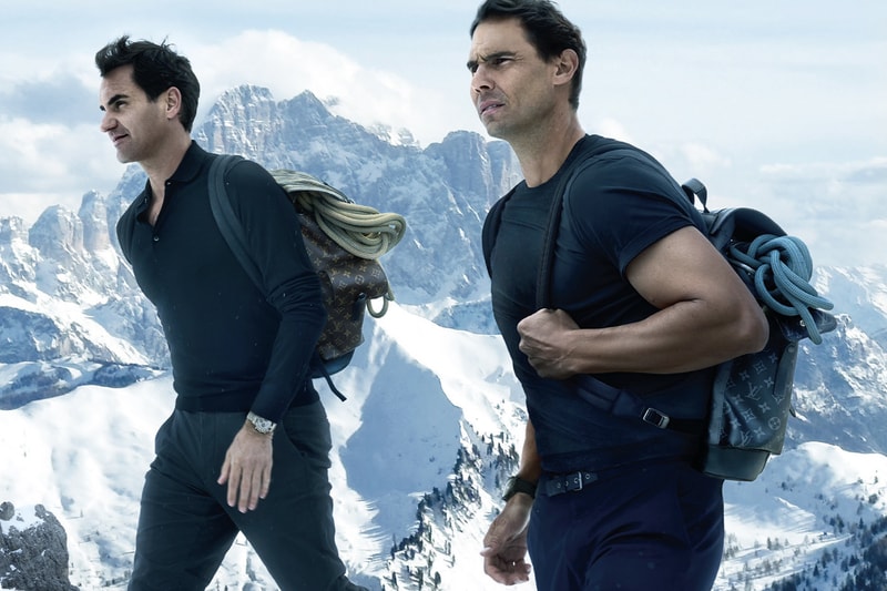 Tennis Icons Roger Federer and Rafael Nadal Star in Louis Vuitton's Core Values Campaign annie leibovitz dolomites italy summit grand slam french open