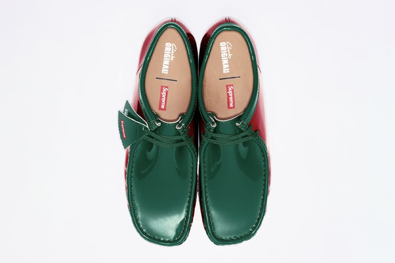 Supreme x Clarks Originals Spring 2024 Collaboration wallabees patent leather green red nude black