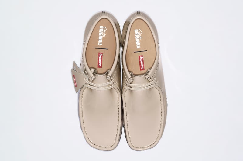 Supreme x Clarks Originals Spring 2024 Collaboration wallabees patent leather green red nude black