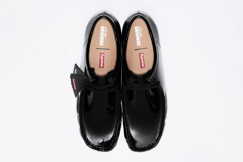 Supreme x Clarks Originals Spring 2024 Collaboration wallabees patent leather green red nude black