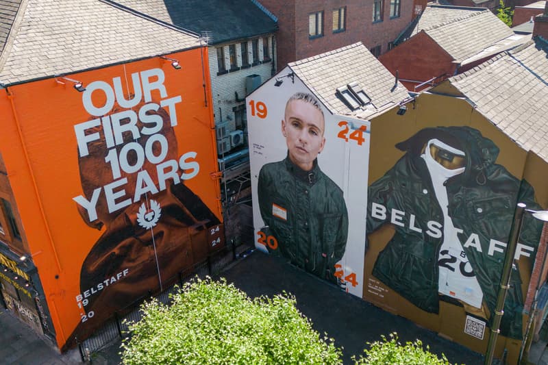 belstaff manchester anniversary 100 years activation campaign murals posters exhibition centenary jacket bus stop billboard advertising