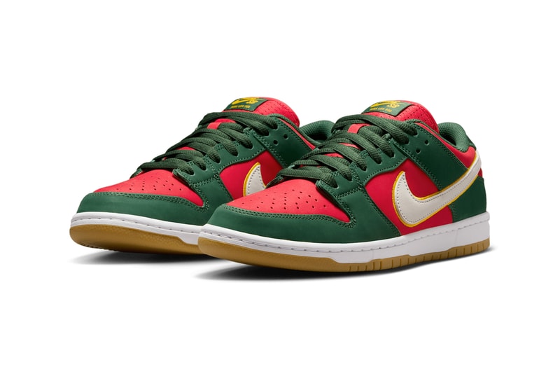 Nike SB Dunk Low PRM Surfaces in "Seattle Supersonics" FZ1287-300 Fir/White-University Gold-Fire Red low top swoosh nba 