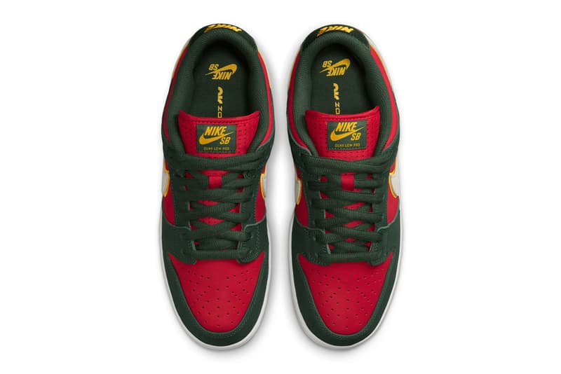 Nike SB Dunk Low PRM Surfaces in "Seattle Supersonics" FZ1287-300 Fir/White-University Gold-Fire Red low top swoosh nba