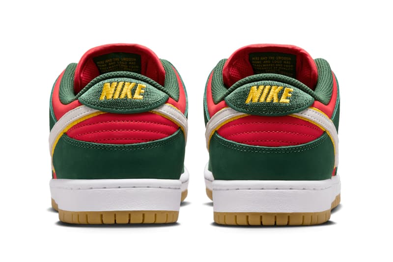 Nike SB Dunk Low PRM Surfaces in "Seattle Supersonics" FZ1287-300 Fir/White-University Gold-Fire Red low top swoosh nba 