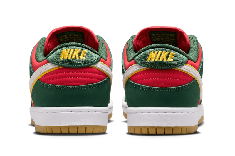 Nike SB Dunk Low PRM Surfaces in "Seattle Supersonics" FZ1287-300 Fir/White-University Gold-Fire Red low top swoosh nba 