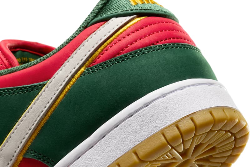 Nike SB Dunk Low PRM Surfaces in "Seattle Supersonics" FZ1287-300 Fir/White-University Gold-Fire Red low top swoosh nba 