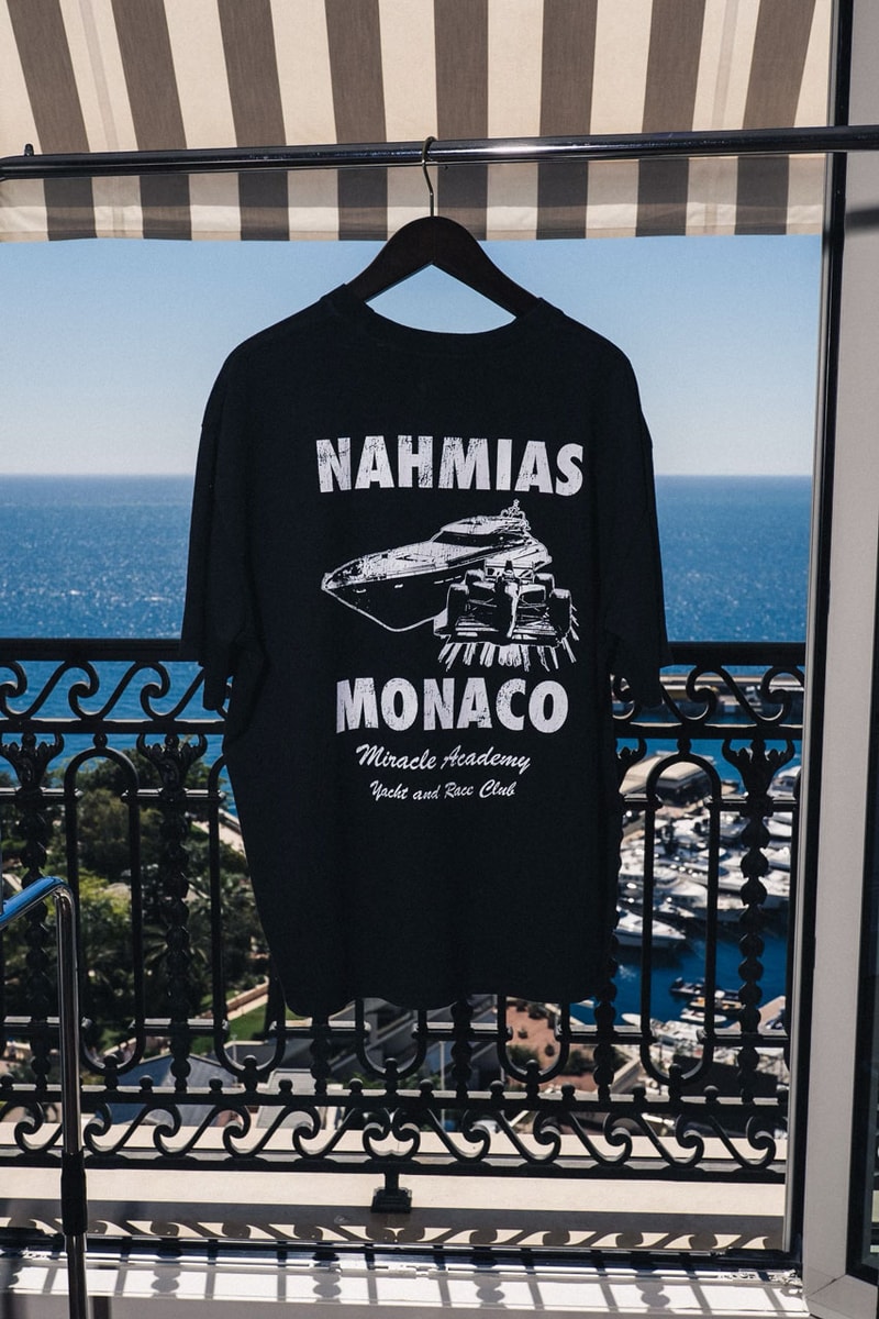 NAHMIAS Hits the Racetrack for the Monaco Grand Prix formula one 1 f1 capsule collection lookbook release price t shirt graphic hoodie price hotel hours dates address miracle academy lewis hamilton yacht club car